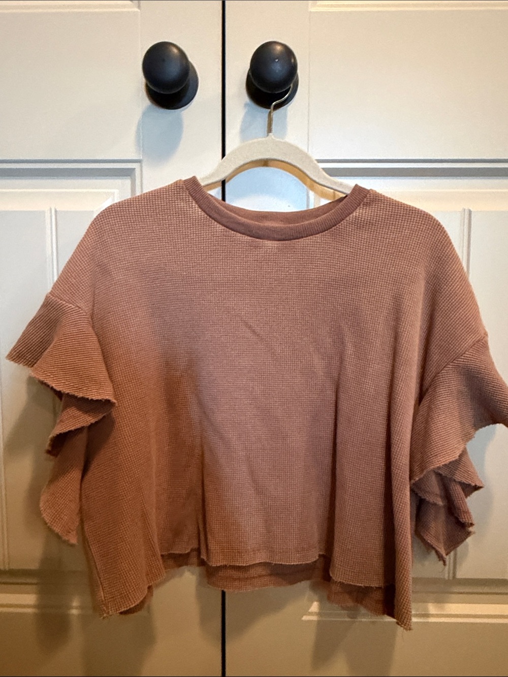 eesome Mauve Pink Ruffle Sleeve Thermal Top